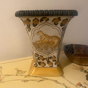 RARE FIND -  Vase Planter Crackle Finish Leopard Horse Elephant by Formalities